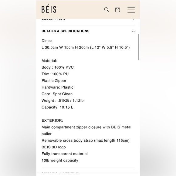 NWT Beis Clear Stadium Tote in Beige - Picture 5 of 8